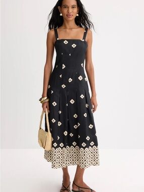 Marie Oliver Black Midi Dress with Cream Geometric Print
